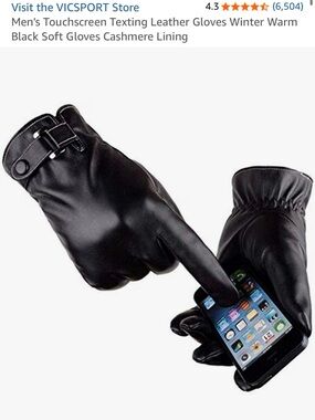 Men's Black Touchscreen Faux Leather Gloves